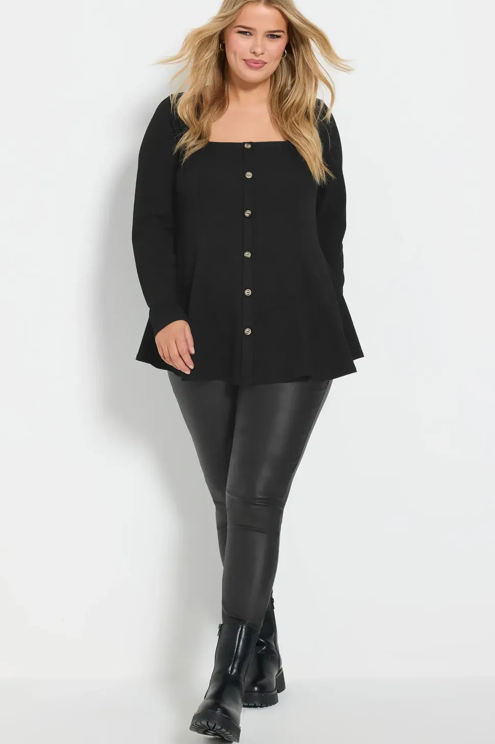 Ribbed Button Front Top