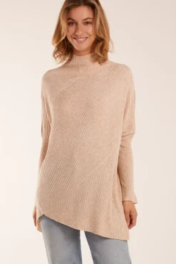 Ribbed Cross Over High Neck Jumper