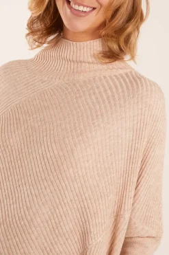 Ribbed Cross Over High Neck Jumper
