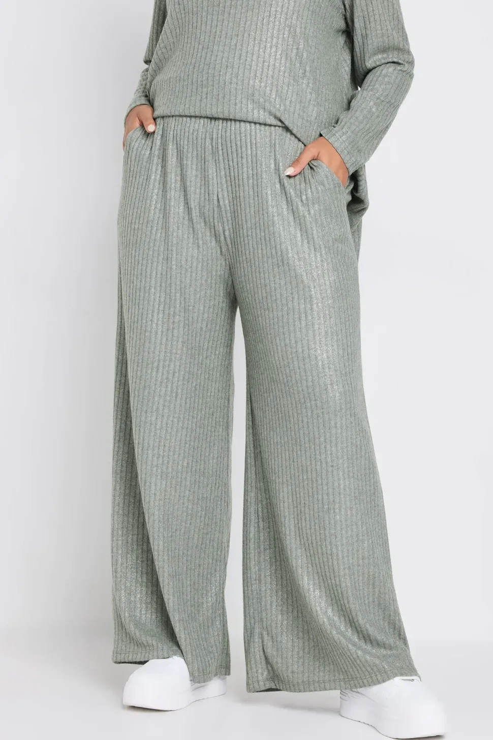 Ribbed Foil Wide Leg Trousers
