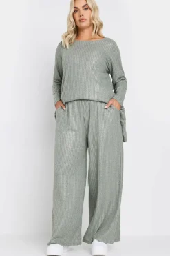 Ribbed Foil Wide Leg Trousers