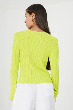Ribbed Knitted Cardigan with Wide Sleeve