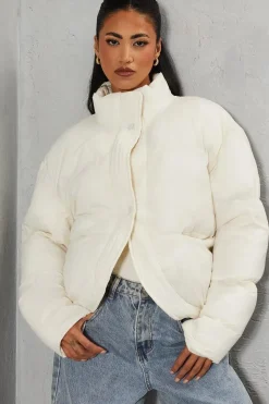 Ribbed Placket Puffer Coat
