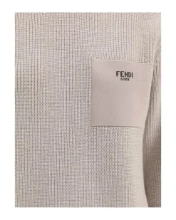Ribbed Virgin Wool Sweater with Monogram Pocket and Adjustable Neck