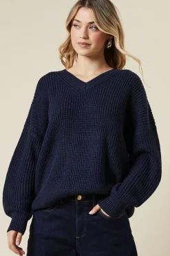 Ribbed V Neck Jumper