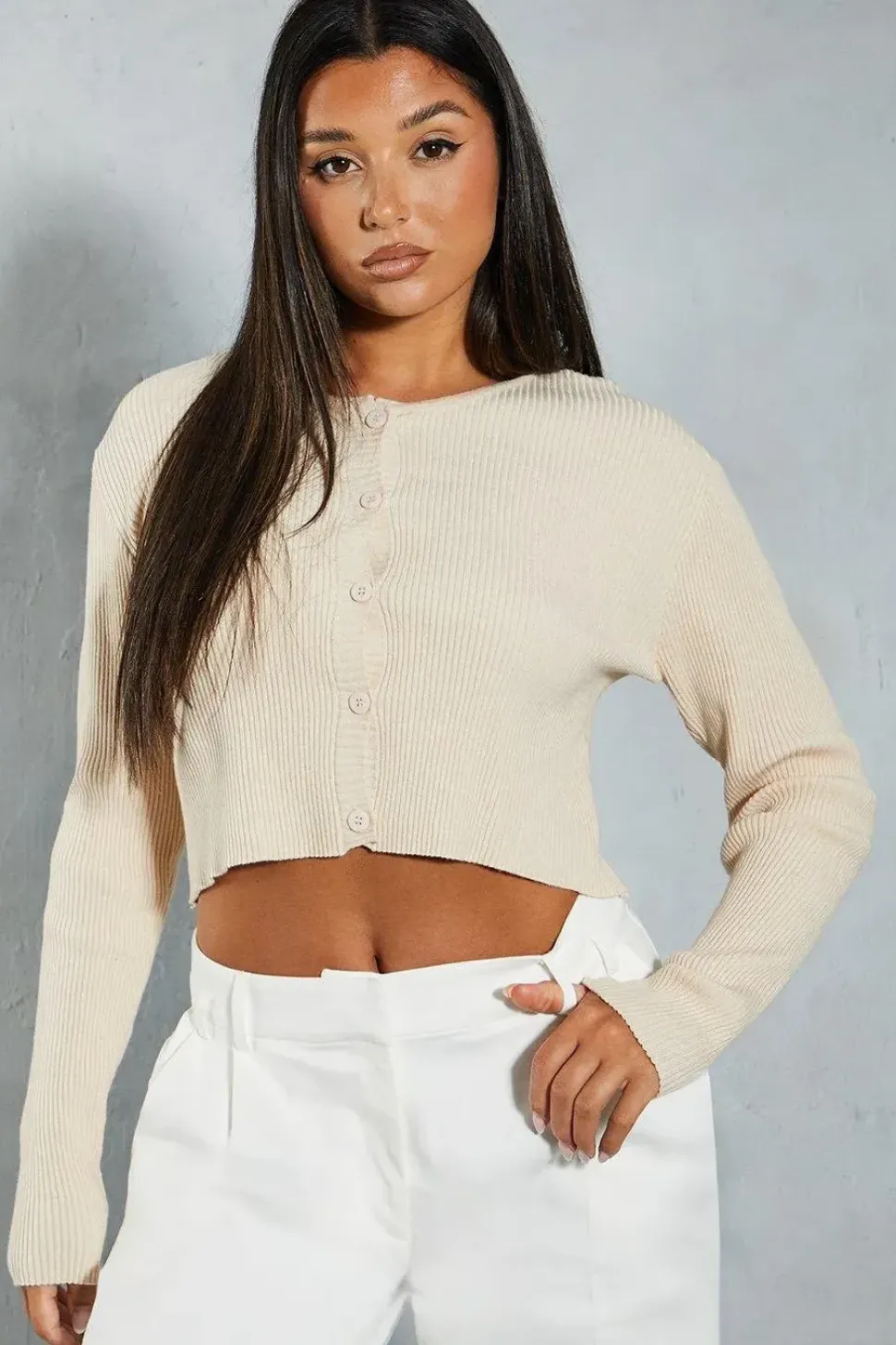 Rib Knit Wide Sleeve Cropped Cardigan