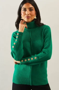 Rib Panel Button Sleeve Jumper