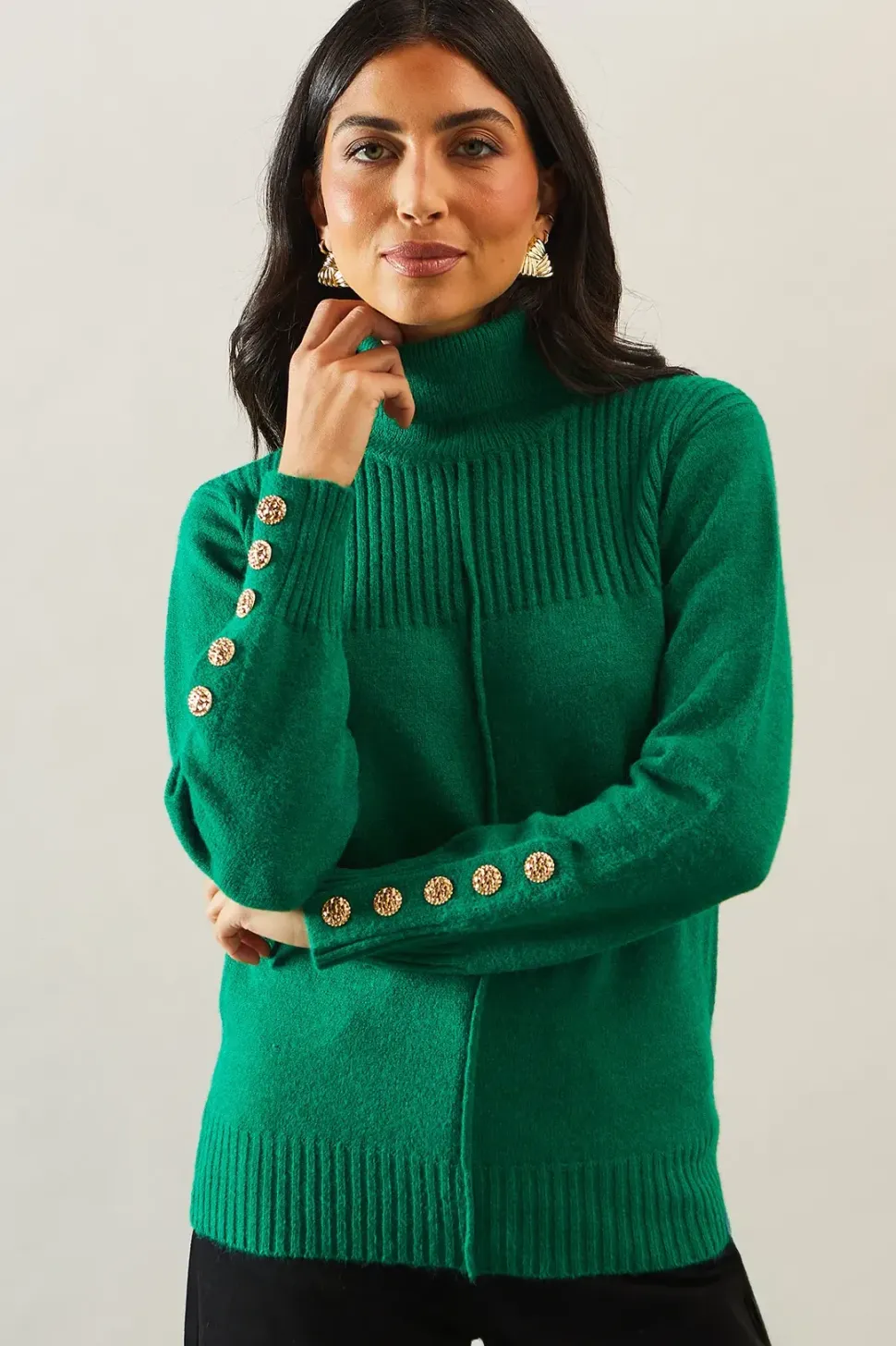 Rib Panel Button Sleeve Jumper