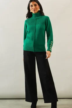Rib Panel Button Sleeve Jumper