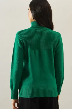 Rib Panel Button Sleeve Jumper