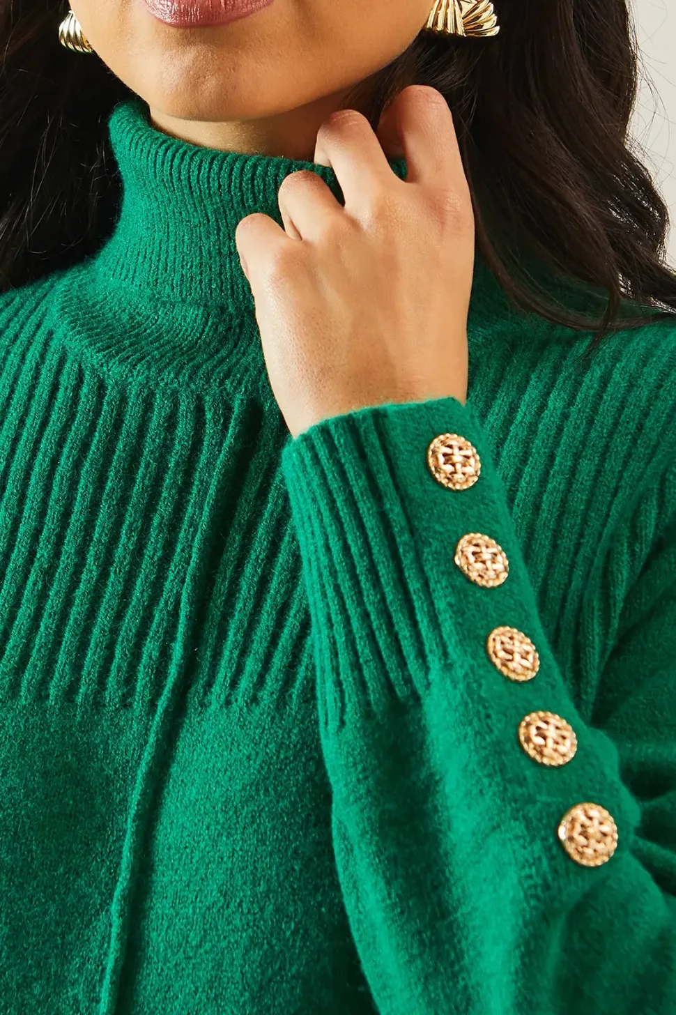 Rib Panel Button Sleeve Jumper