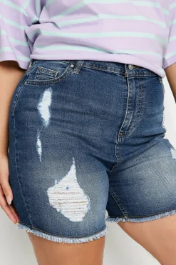 Ripped Stretch Denim Shorts