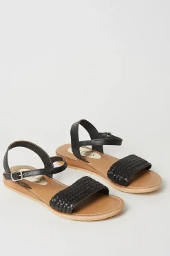 Robbie Leather Plaited Low Wedge Sandals