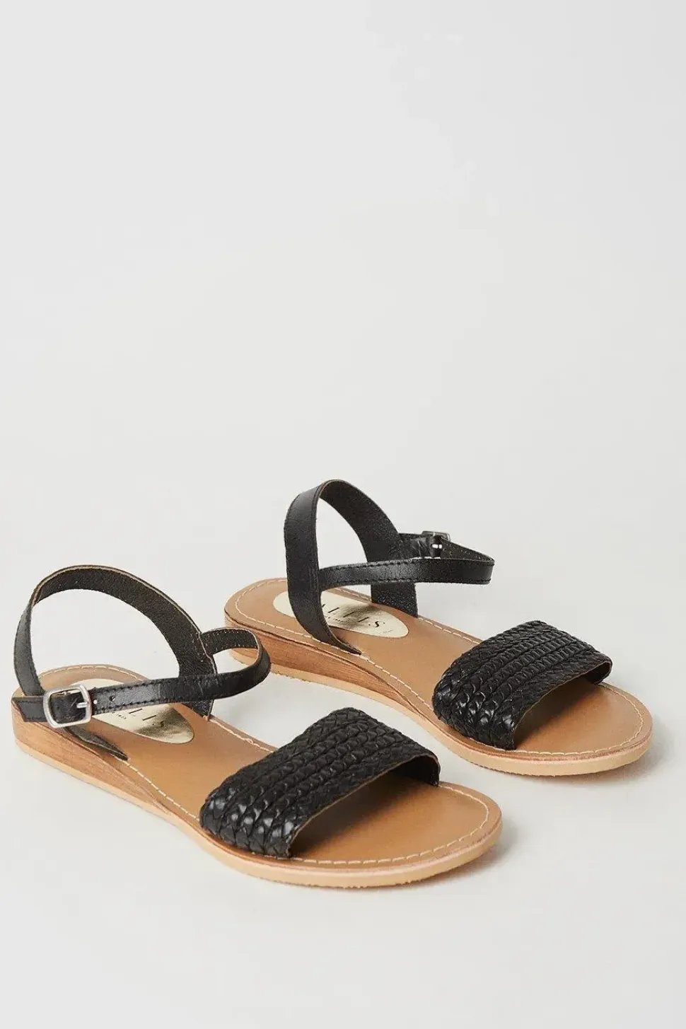 Robbie Leather Plaited Low Wedge Sandals
