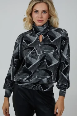 Roll Neck And Keyhole Batwing Top