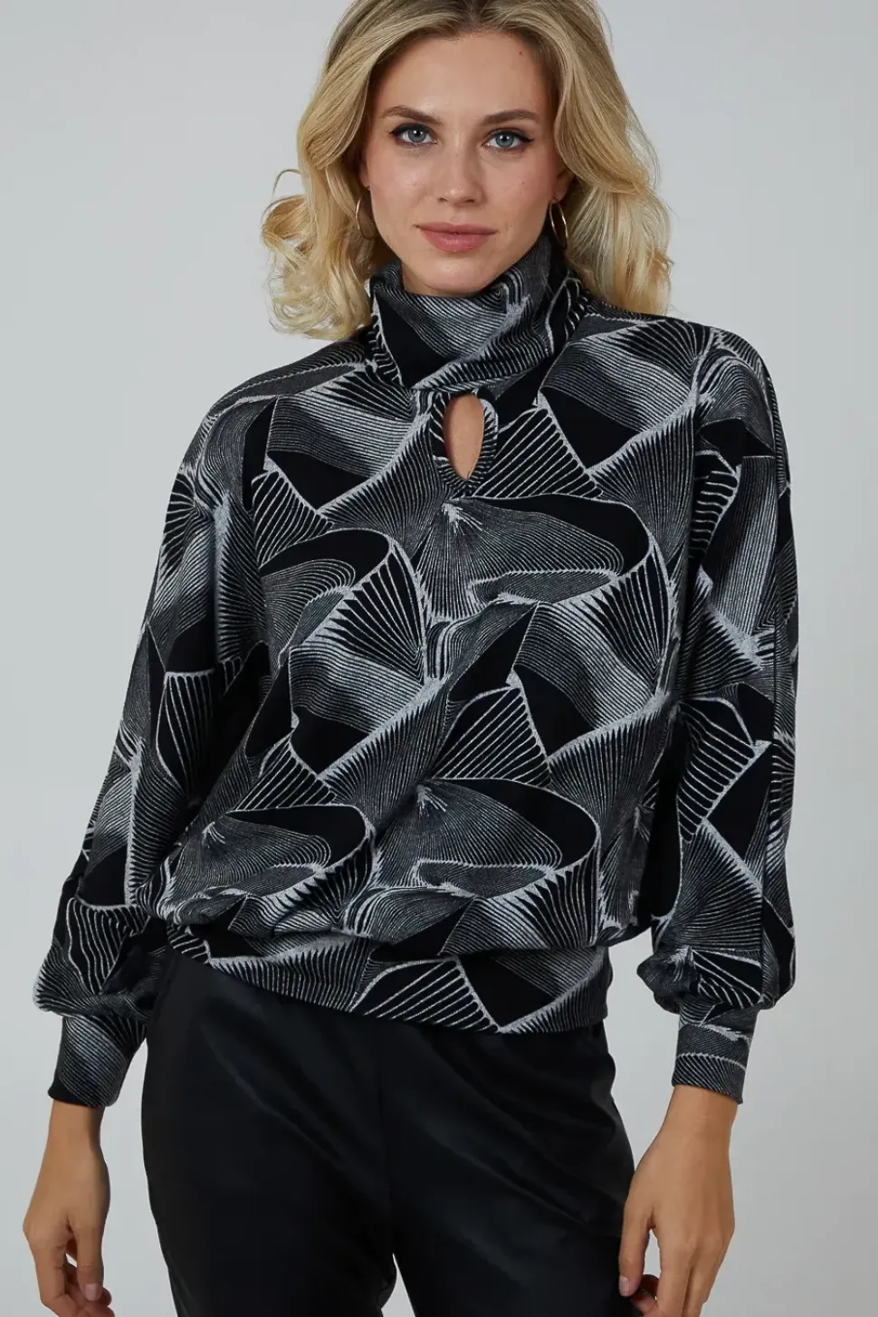 Roll Neck And Keyhole Batwing Top