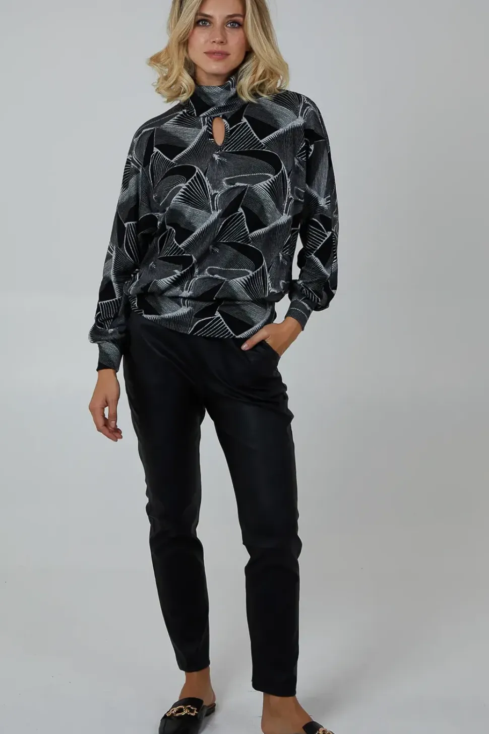 Roll Neck And Keyhole Batwing Top