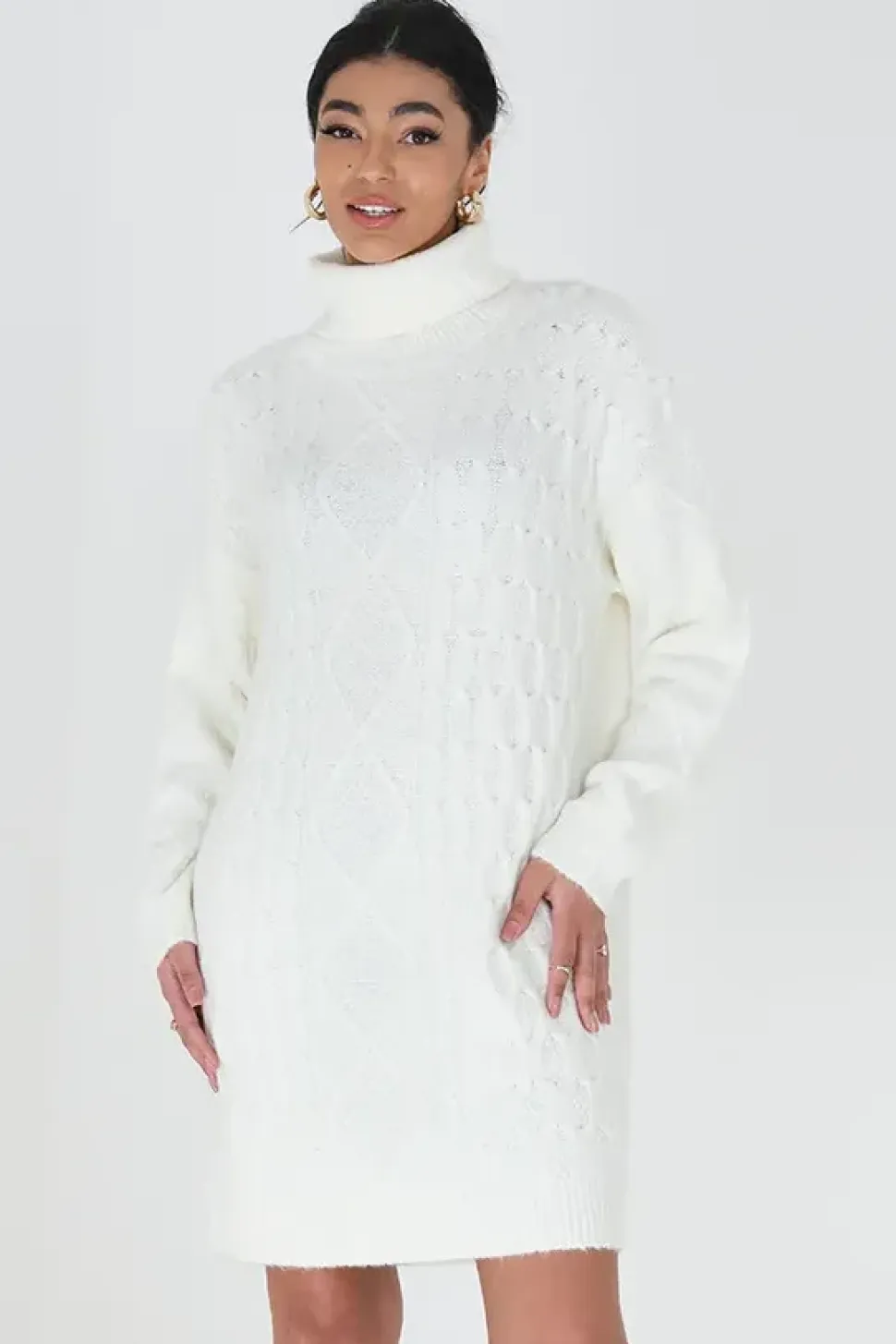 Roll Neck Cable Knit Jumper Dress