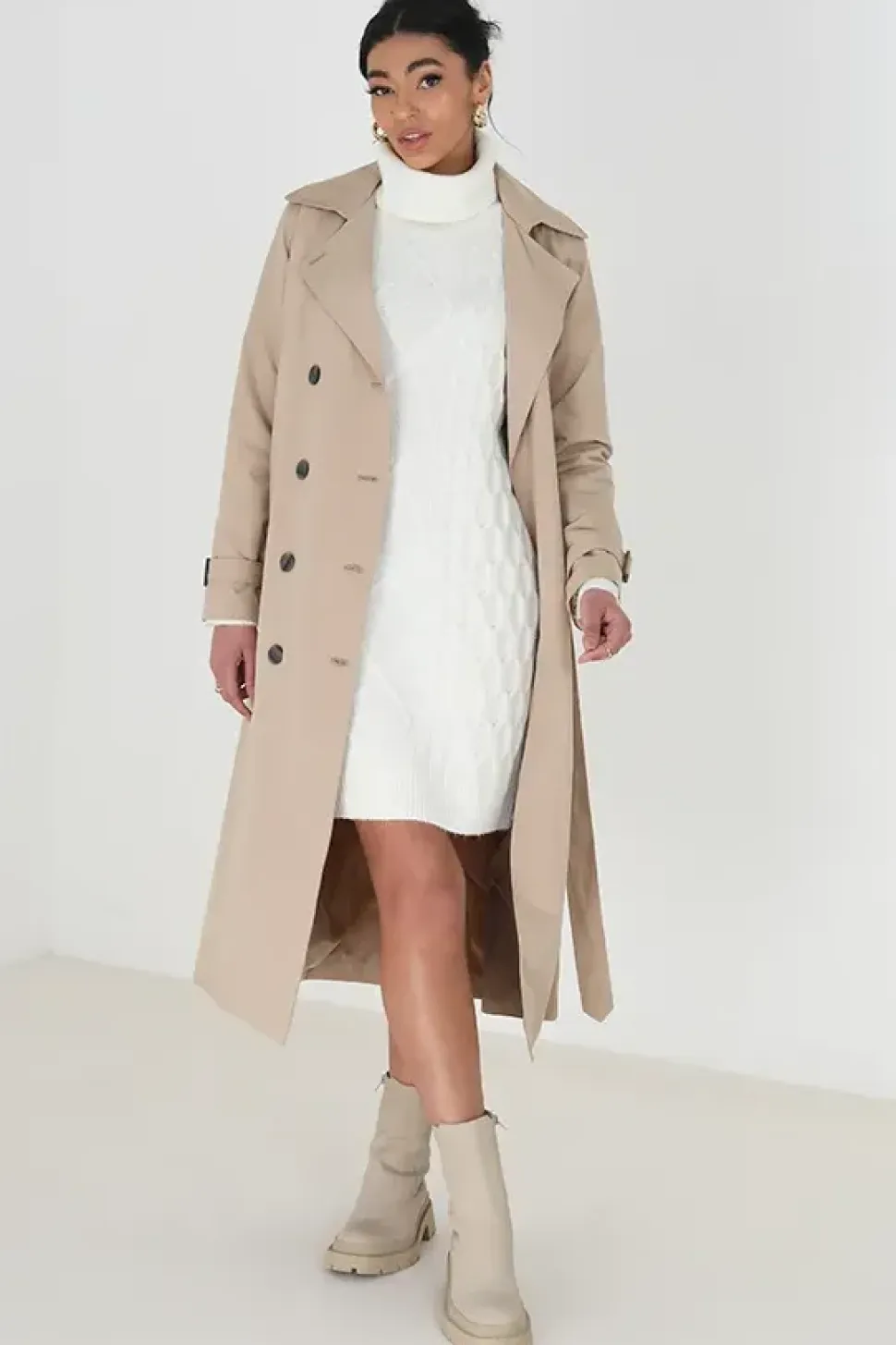Roll Neck Cable Knit Jumper Dress