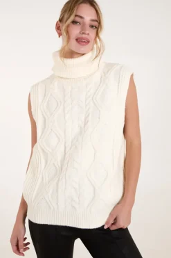 Roll Neck Cable Knit Vest