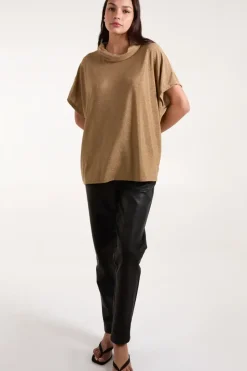 Roll Neck Oversized Metallic Top