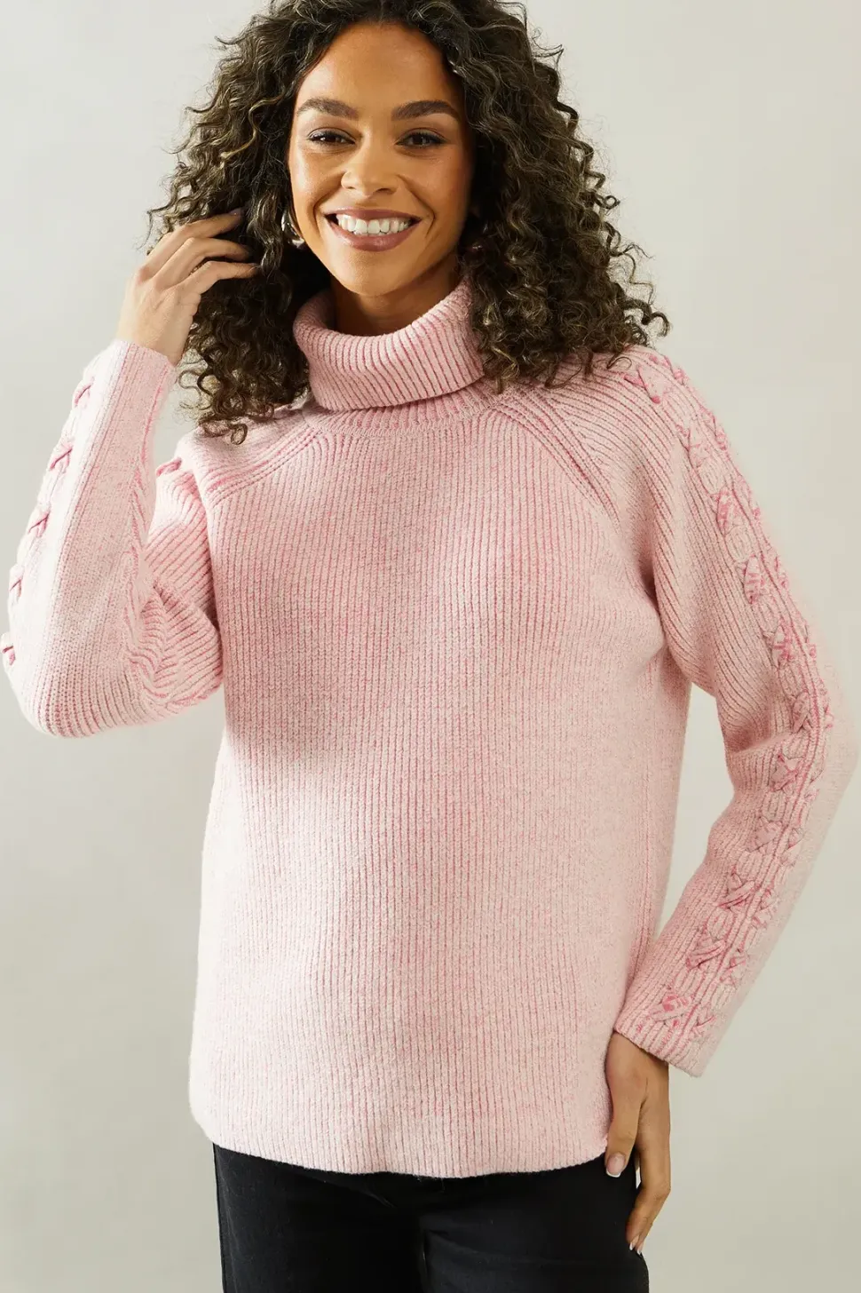 Roll Neck Ribbed Sleeve Detail Jumper