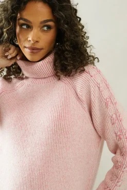Roll Neck Ribbed Sleeve Detail Jumper