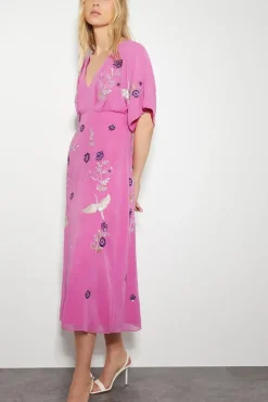 Rosalie Embellished Midi Kimono Dress