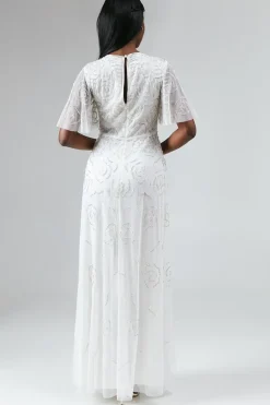 Rose Embroidered Angel Sleeve Wedding Dress