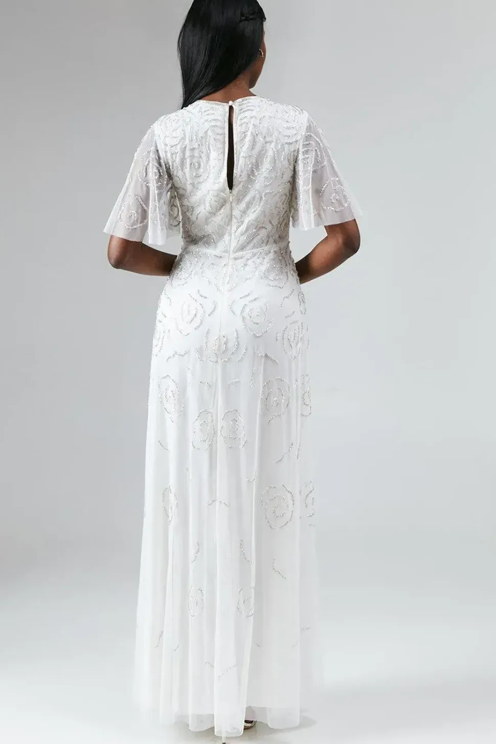 Rose Embroidered Angel Sleeve Wedding Dress