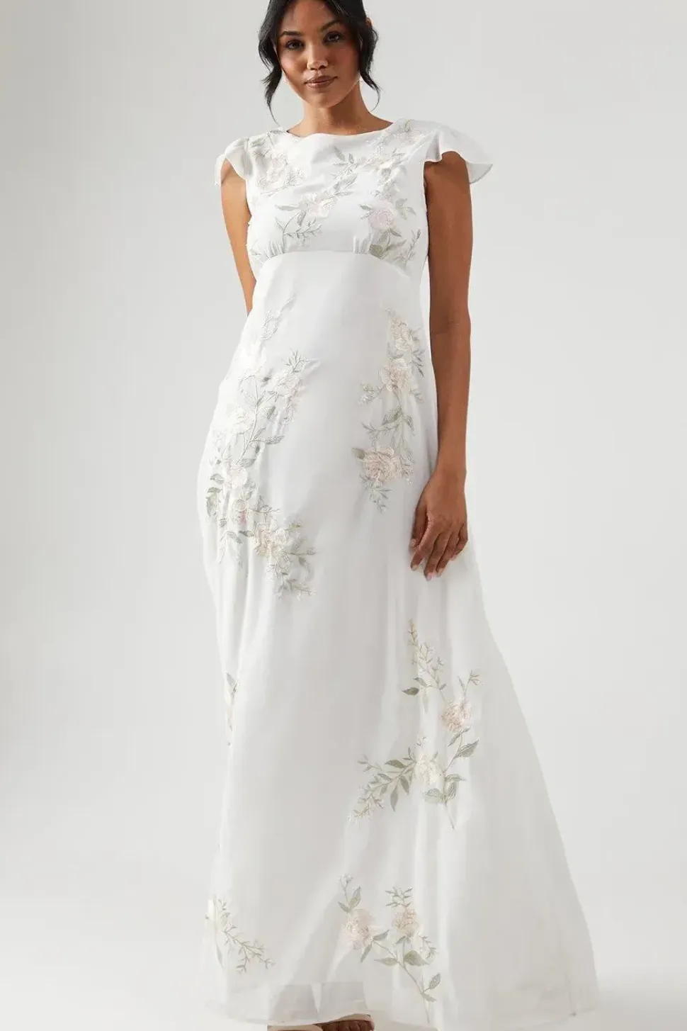 Rose Embroidered Bridesmaid Maxi Dress