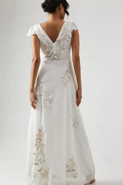 Rose Embroidered Bridesmaid Maxi Dress