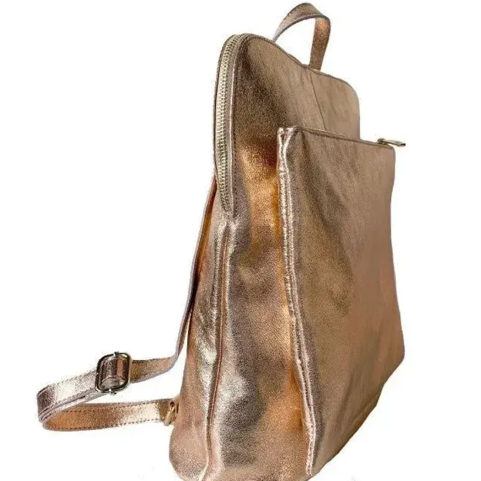 Rose Gold Convertible Metallic Leather Pocket Backpack | BYERR