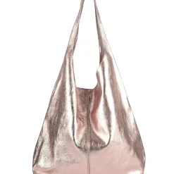 Rose Gold Metallic Leather Hobo Shoulder Bag|