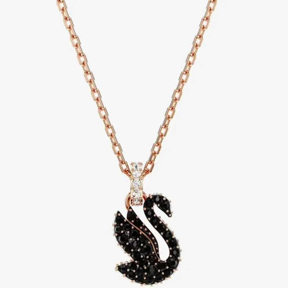 Rose Gold Plated Black Swan Pendant Necklace 5678046