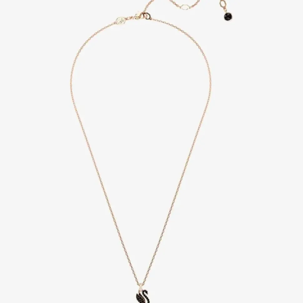 Rose Gold Plated Black Swan Pendant Necklace 5678046