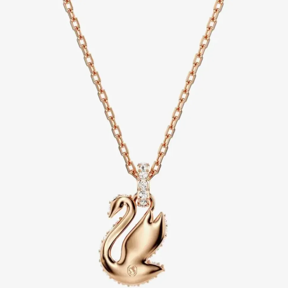 Rose Gold Plated Black Swan Pendant Necklace 5678046