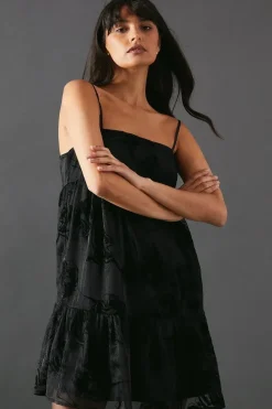 Rose Organza Strappy Cami Mini Smock Dress