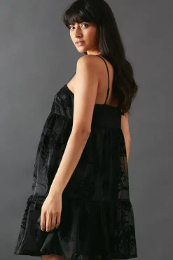 Rose Organza Strappy Cami Mini Smock Dress