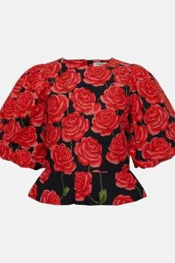 Rose Placement Puff Sleeve Top