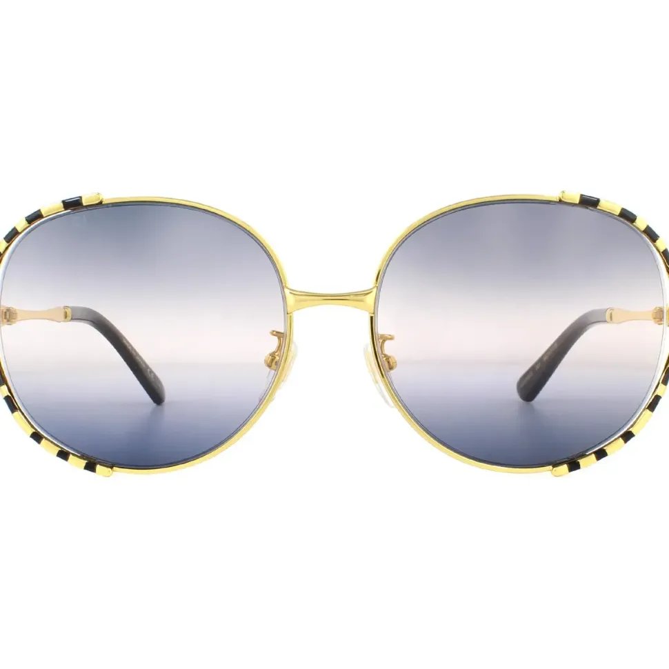Round Gold and Black Double Grey Gradient Sunglasses