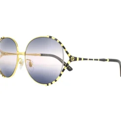 Round Gold and Black Double Grey Gradient Sunglasses