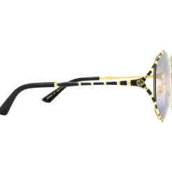 Round Gold and Black Double Grey Gradient Sunglasses