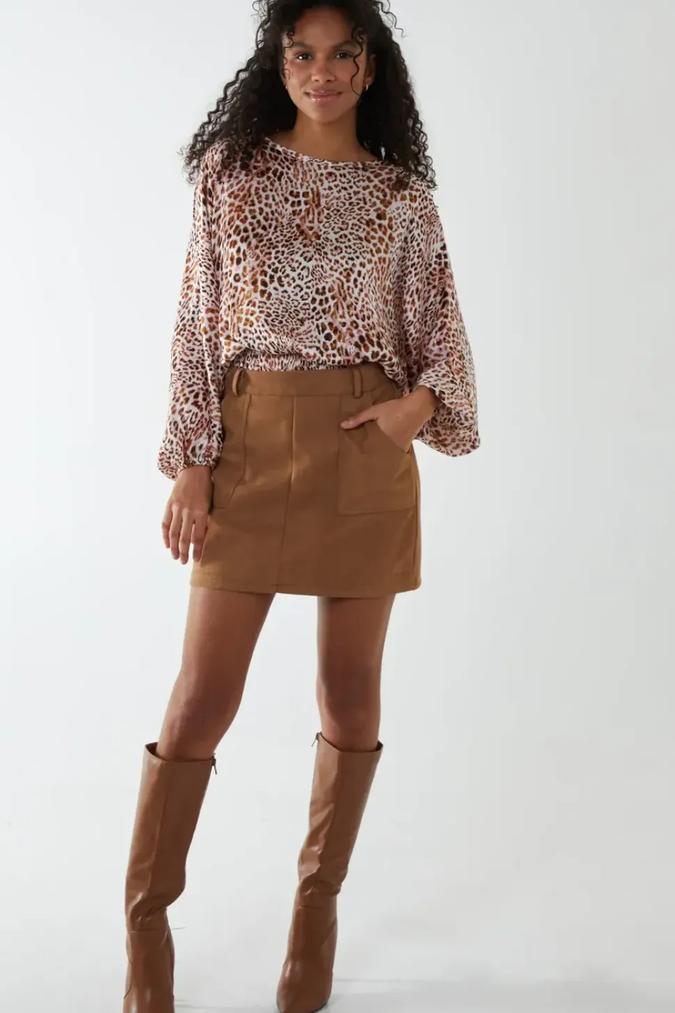 Round Neck Batwing Shirred Hemband Top
