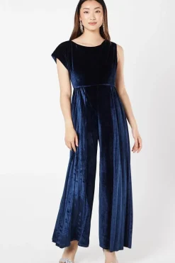 Round Neck Pleated Velvet Jumpsuit