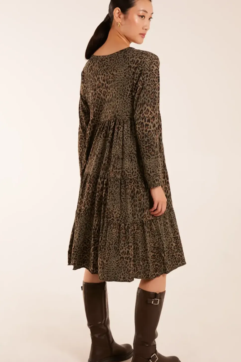 Round Neck Tiered Oversized Tunic Dress