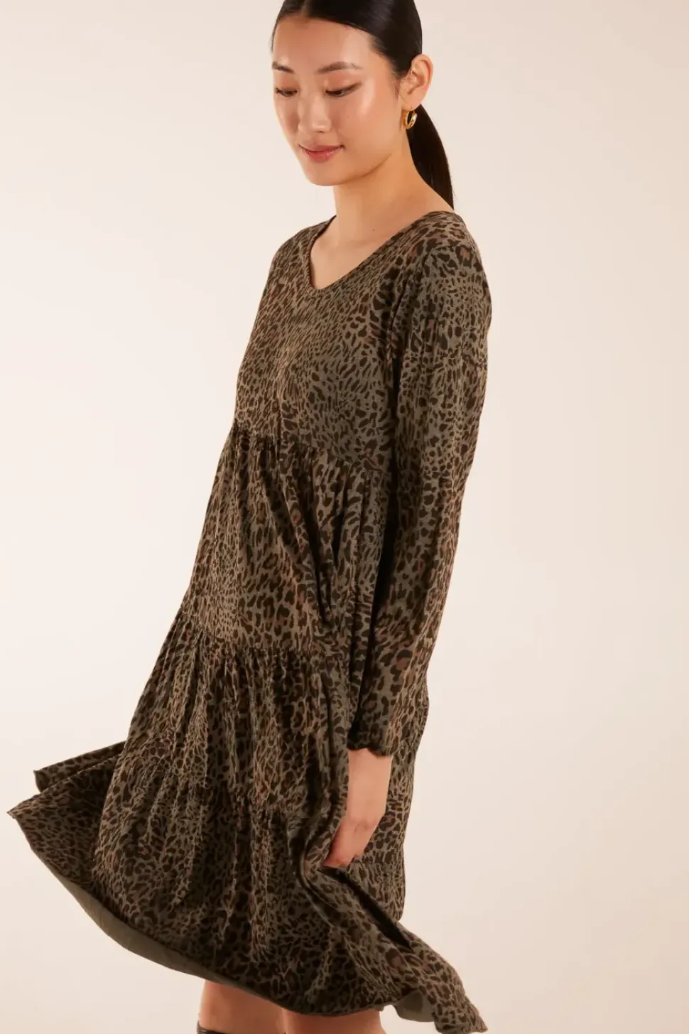 Round Neck Tiered Oversized Tunic Dress