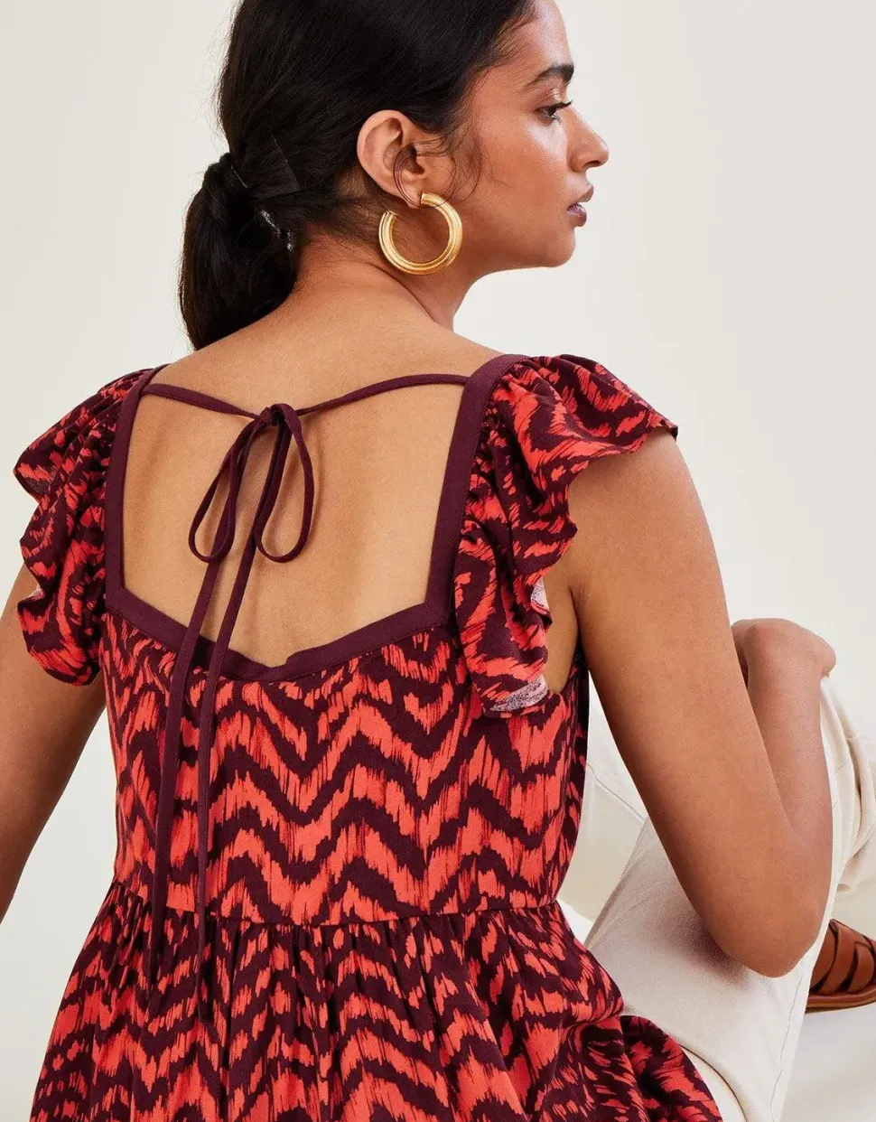 Ruched Bodice Zig-Zag Animal Print Top