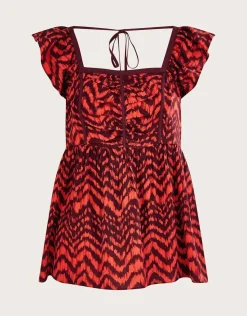 Ruched Bodice Zig-Zag Animal Print Top