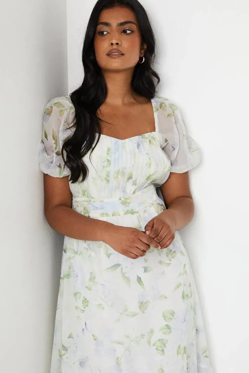 Ruched Bust Organza Tiered Midi Dress